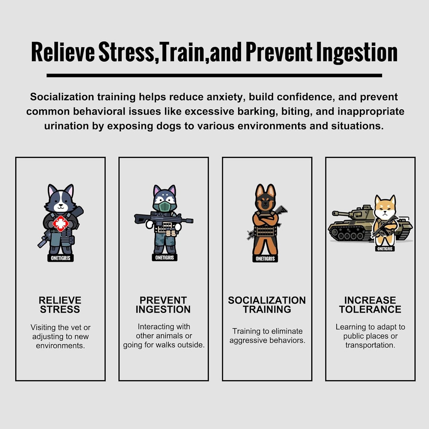 OneTigris Dog Muzzle, Military-Grade Soft Muzzles, Reflective Breathable Adjustable Dog Muzzle for Medium Large Sized Dogs, Prevent Biting Chewing Fighting, Allow Panting Drinking