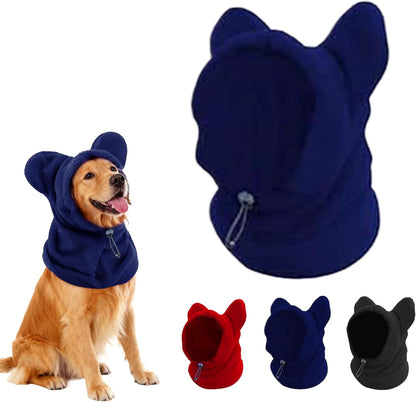 Dog Snood Winter Hood with Ear Protection, Fleece Neck Warmer for Dogs, (Blue, Small)