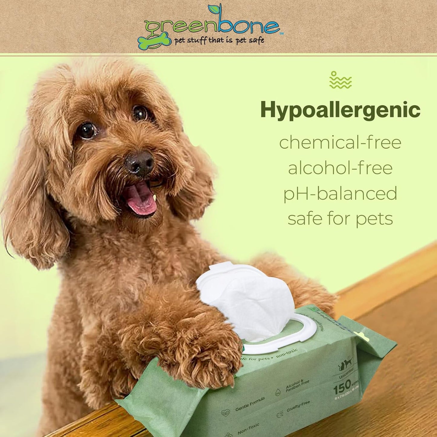Greenbone Gentle Pet Wipes Unscented 150 Wipes