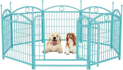 Dog Playpen Indoor 24 Inch 8 Panels Metal Dog Pen Pet Dog Fence Outdoor Exercise Pen with Doors Blue Rust-Resistant & Stable Indoor Outdoor Durable