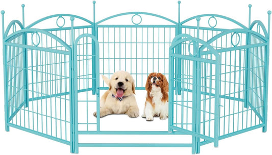 Dog Playpen Indoor 24 Inch 8 Panels Metal Dog Pen Pet Dog Fence Outdoor Exercise Pen with Doors Blue Rust-Resistant & Stable Indoor Outdoor Durable