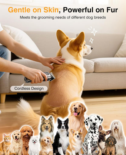 Dog Clippers for Grooming, Dog Grooming Kit for Heavy Thick Hair, Low Noise Cordless Pet Hair Trimmer with Stainless Steel Blade, Professional Rechargeable Hair Trimmer for Dogs and Cats