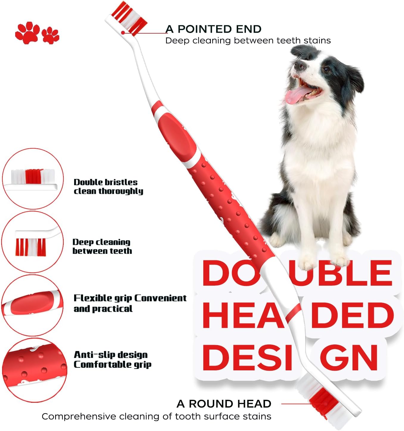 Dog Toothbrush pet Toothbrushes Finger Toothbrush Small to Large Dogs with Soft Bristles Non Slip Dual Head (8 pcs Dual Head + 4 pcs Finger Tooth Brush)