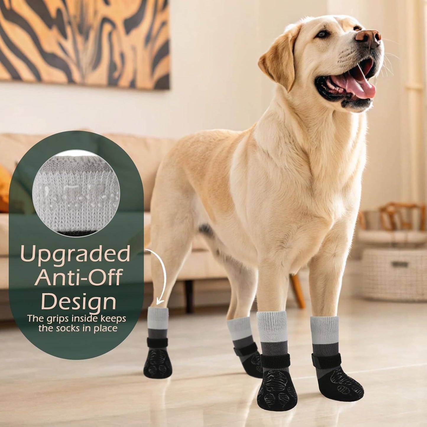 EXPAWLORER Anti Slip Dog Socks to Prevent Licking Paws, Dog Shoes for Cold Winter Snow, Dog Booties for Hardwood Floors, Dog Boots & Paw Protectors with Grippers for Small Medium Large Senior Dogs M
