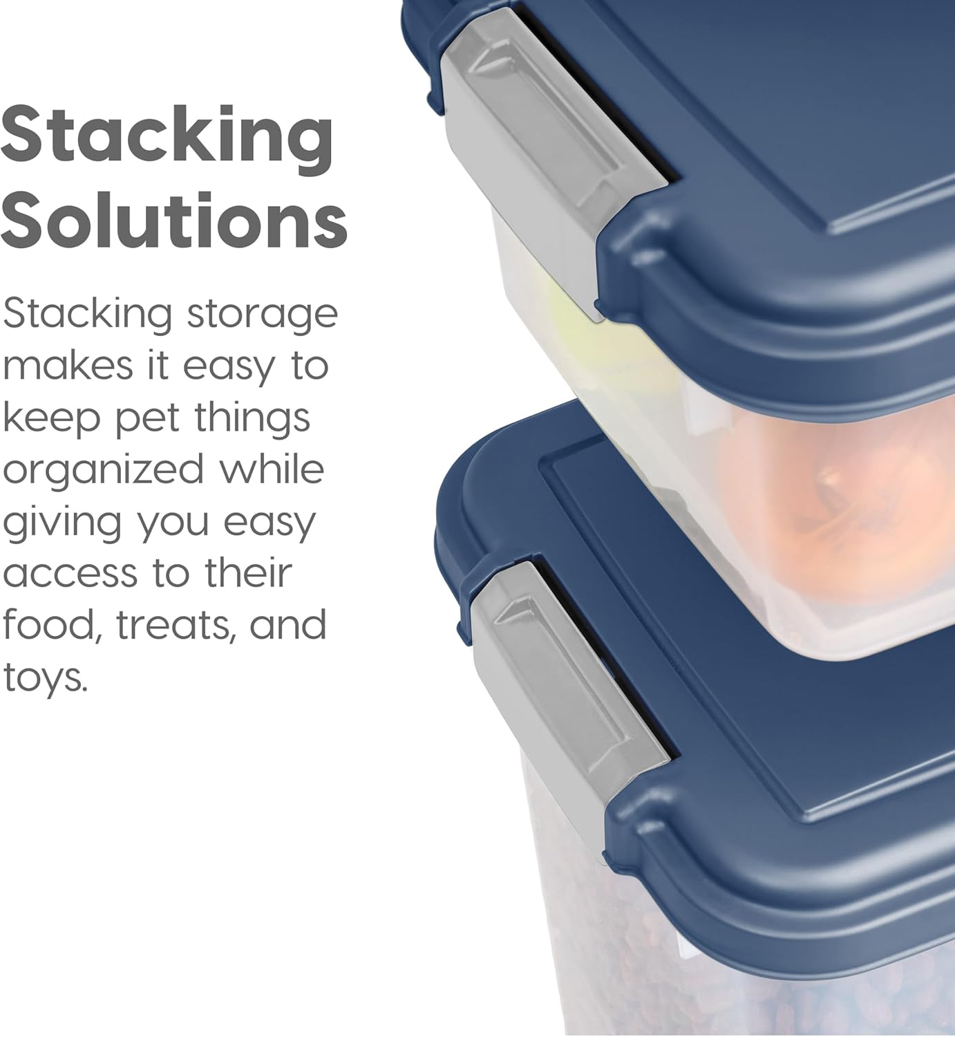 IRIS USA 2-Piece 41 Lbs / 45 Qt WeatherPro Airtight Pet Food Storage Container Combo and Treat Box for Dog Cat and Bird Food, Stackable, Keep Fresh, Translucent Body, Easy Mobility, Navy