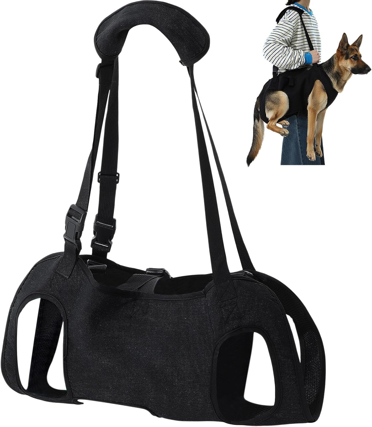 Dog Carry Sling Emergency Backpack Pet Legs Support and Rehabilitation Dog Lift Harness Adjustable Lifting Straps Carrier for Senior Dogs Joint Injuries, Arthritis, Hiking, Skiing, Black(XL)