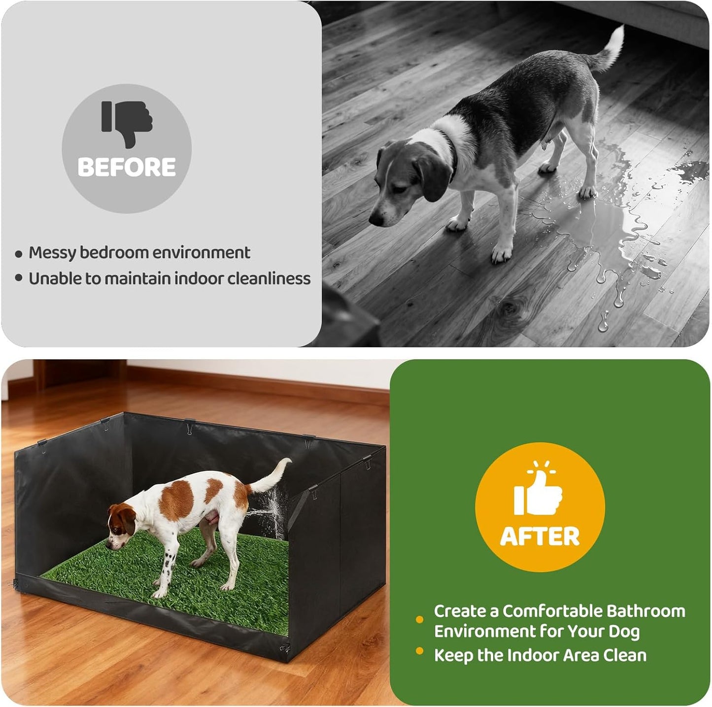 High Walls Dog Pee Pad Holder with Artificial Grass Foldable Indoor Dog Potty Tray 15.7 * 23.6 * 35.4 Inch Dogs Litter Box with Waterproof Liner for Puppies Small and Medium Dogs