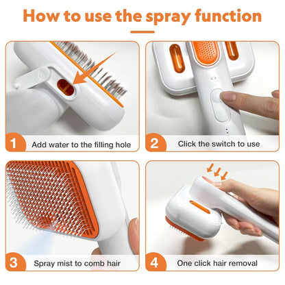 3-in-1 Cat Steam Brush with Mist Spray, Pet Grooming Deshedding Brush with One-Click Hair Release for Long & Short Hair Cats
