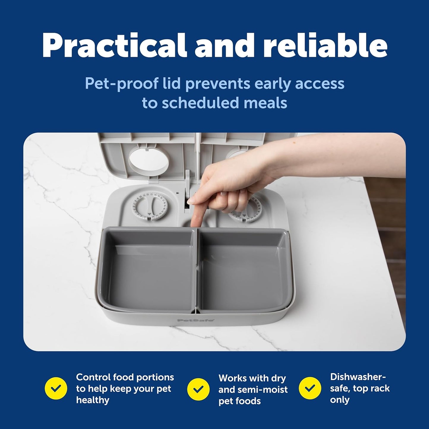PetSafe Analog 2 Meal Programmable Pet Feeder, Automatic Dog and Cat Feeder - Dry or Semi-Moist Pet Food Dispenser, Slow Feed Portion Control (3 Cup/16 Ounce Total Capacity), Tamper-Resistant Design