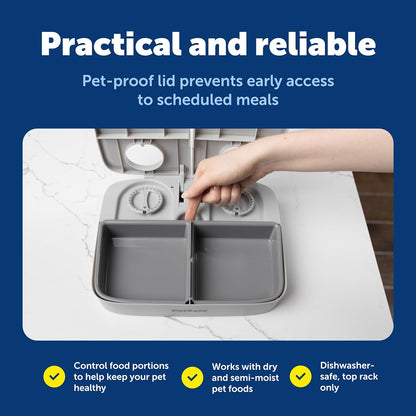 PetSafe Analog 2 Meal Programmable Pet Feeder, Automatic Dog and Cat Feeder - Dry or Semi-Moist Pet Food Dispenser, Slow Feed Portion Control (3 Cup/16 Ounce Total Capacity), Tamper-Resistant Design