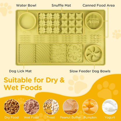 31.5" x 20" Large Multi-Function Dog Food Mat,Silicone Dog Lick Mat, Slow Feeder Mat for Dogs, Pet Mats for Food and Water,Pet Food Mat with Lip to Prevent Spills (Green)