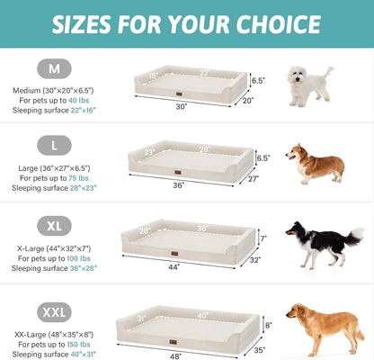 Orthopedic Dog Bed for Small Medium Size Dogs, Bolster Pet Couch with Waterproof Lining, Egg Crate Foam Sofa for Pets Up to 30 lbs, U-Shaped, 30x20x6.5 inch, Beige