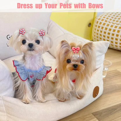 20 Pcs Small Dog Hair Bows with Rubber Bands Cute Puppy Bows Grooming Bowknot Topknot Flower Dog Hair Accessories for Small Dogs Girl Mix Style Handmade Hair Ties for Yorkie Shih tzu Maltese (Pink)