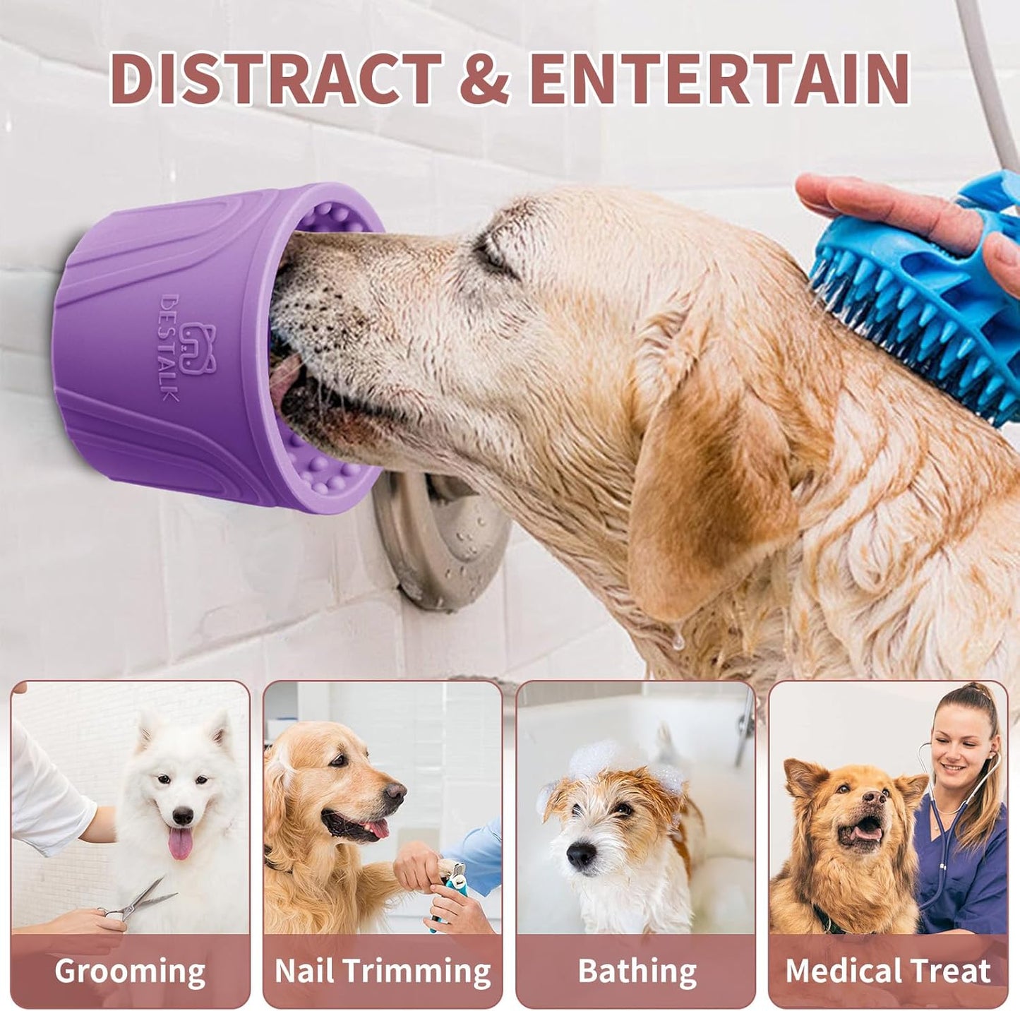 Dog Lick Bowl, Bestalk Anxiety Relief Slow Feeder Dog Freeze Mat Treat Dispenser, Non-Slip Licking Bowl Enrichment Toys for Small Medium and Large Breed Dogs, BPA Free Silicone(Purple,M-L)