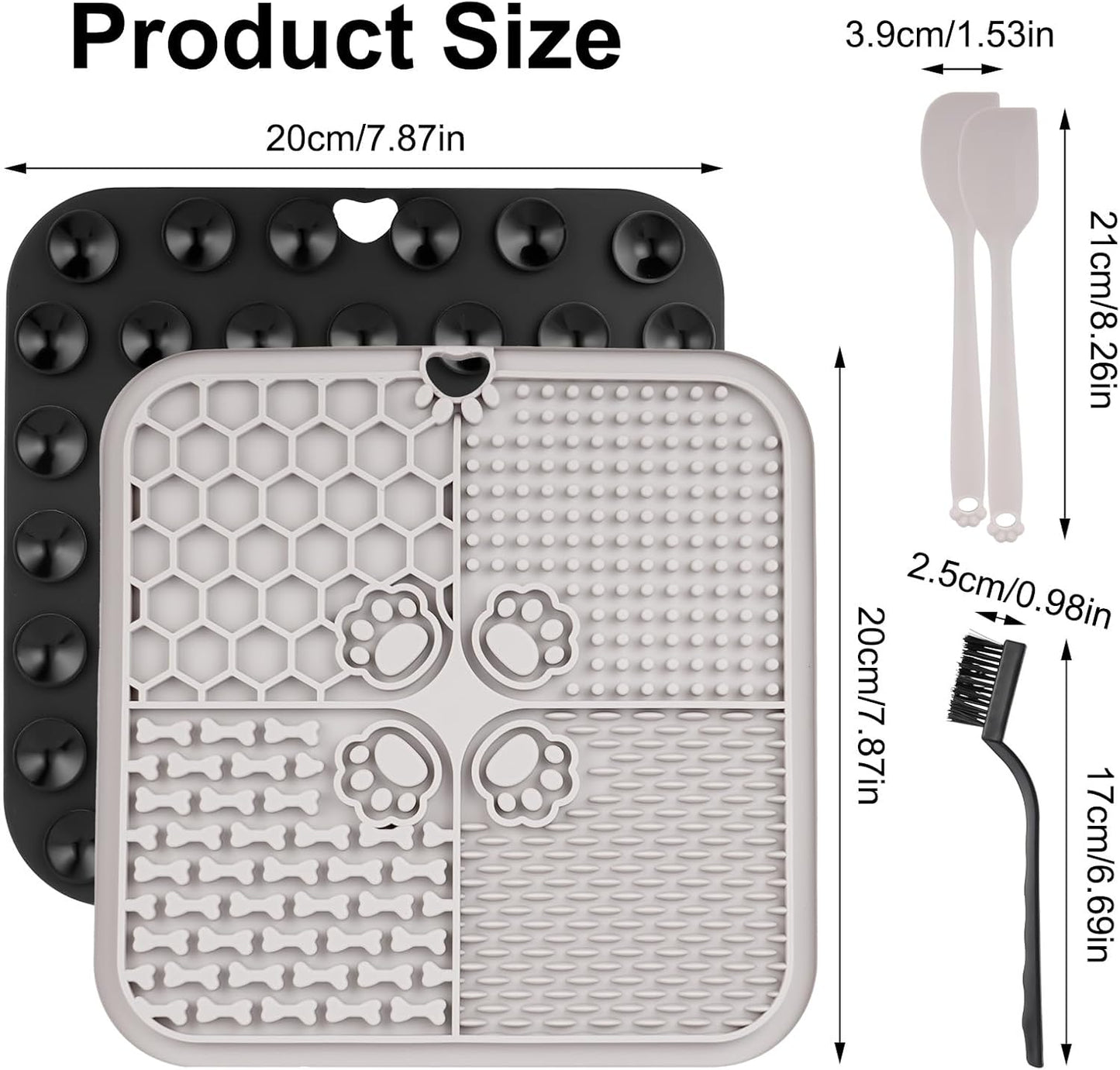 2 Pcs Lick Mat for Dogs Cats, Silicone Pet Food Mats with Suction Cups, Dog Licking Mat, Cat Dog Peanut Butter Lick Pad, Enrichment Pet Food Slow Feeder Mats for Bathing Grooming, with 2 Scrapers