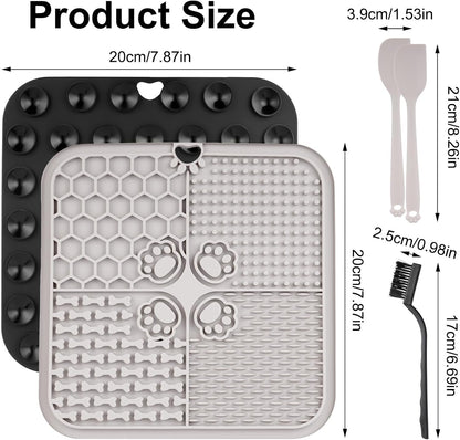 2 Pcs Lick Mat for Dogs Cats, Silicone Pet Food Mats with Suction Cups, Dog Licking Mat, Cat Dog Peanut Butter Lick Pad, Enrichment Pet Food Slow Feeder Mats for Bathing Grooming, with 2 Scrapers