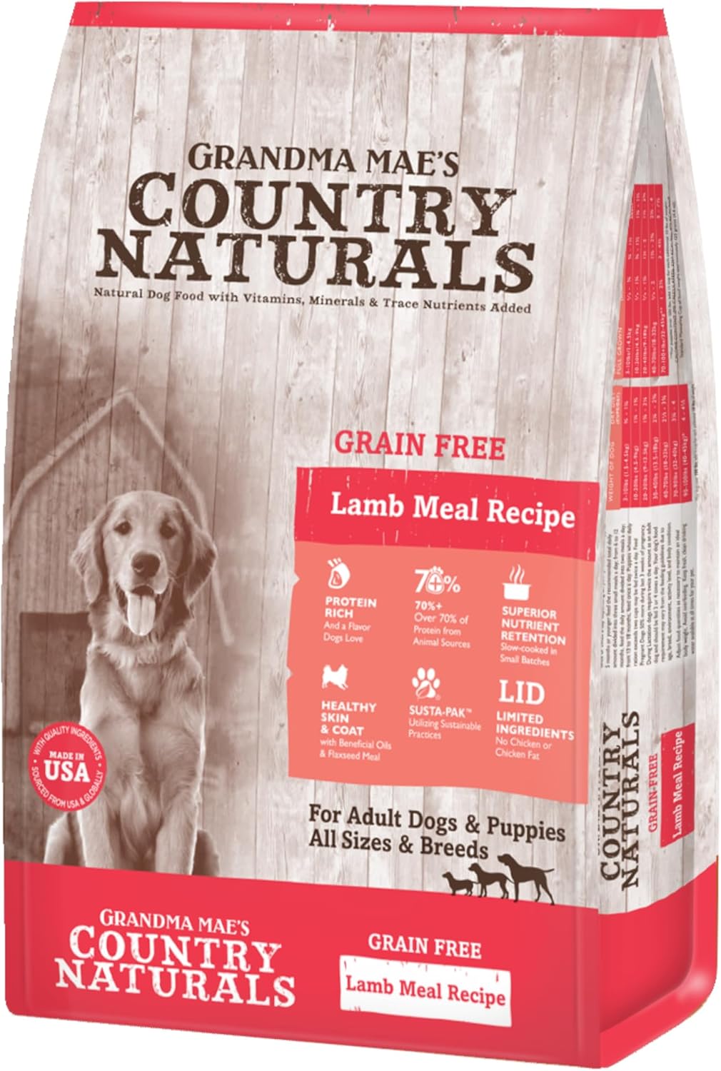 Grandma Mae’s Country Naturals Dry Dog Food, Grain Free Formula, Lamb, Slow Cooked & Nutrient Dense, Made in USA, 12 LB Bag