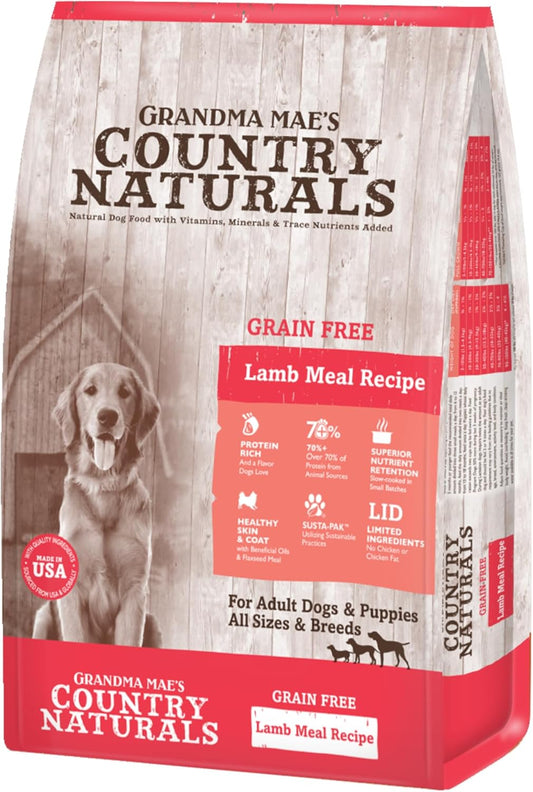 Grandma Mae’s Country Naturals Dry Dog Food, Grain Free Formula, Lamb, Slow Cooked & Nutrient Dense, Made in USA, 12 LB Bag