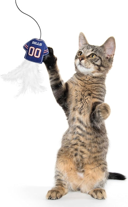 NFL Buffalo Bills Cat Toy Wand with Catnip - Team Jersey Shaped Plush Teaser Toy for Cats & Kittens - Interactive Pet Toy for Play & Exercise