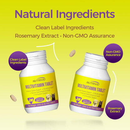 Dog Multivitamin Chewable Cat & Dog Vitamins and Supplements for Hip & Joints, Skin & Coat, Omega 3 Fish Oil for Dogs Tablets for Dogs & Cats, Vitamins- Immune Support 0.3g Per Tablet (100g)