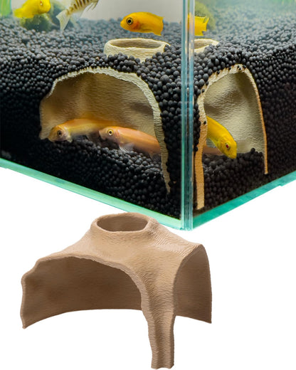 Aquarium Cave – Rock Texture Fish Shelter with 180° Viewing Angle, Betta Fish Tank Accessories, Shrimp & Snails – Aquarium Decor & Tunnel (Sand, Small)