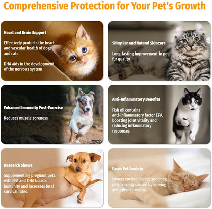 Fish Oil for Dogs, Wild Alaskan Salmon Oil for Dogs & Cats, Fish Oil, Omega 3 EPA DHA, Less Shedding, Promotes Heart, Itching, Healthy Skin and Coat, Joint & Immune Health, 10.15 oz Liquid