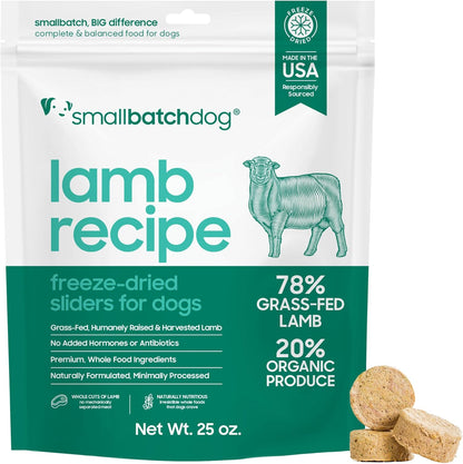 smallbatch Pets Freeze Dried Raw Dog Food, Lamb Recipe, 25 oz, Organic High Protein Dog Food, Grain Free, Made in The USA, Humanely Raised Meat, Single Protein, for Picky Eaters, Hydrate & Serve