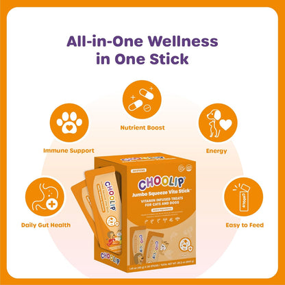 Choolip Bundle | 20pc Jumbo Squeeze Vita Sticks with Essential multivitamins + 49 Eye Support Squeeze Vita Sticks with Essential multivitamins [Both Products are for Cats & Dogs of All Life Stages]