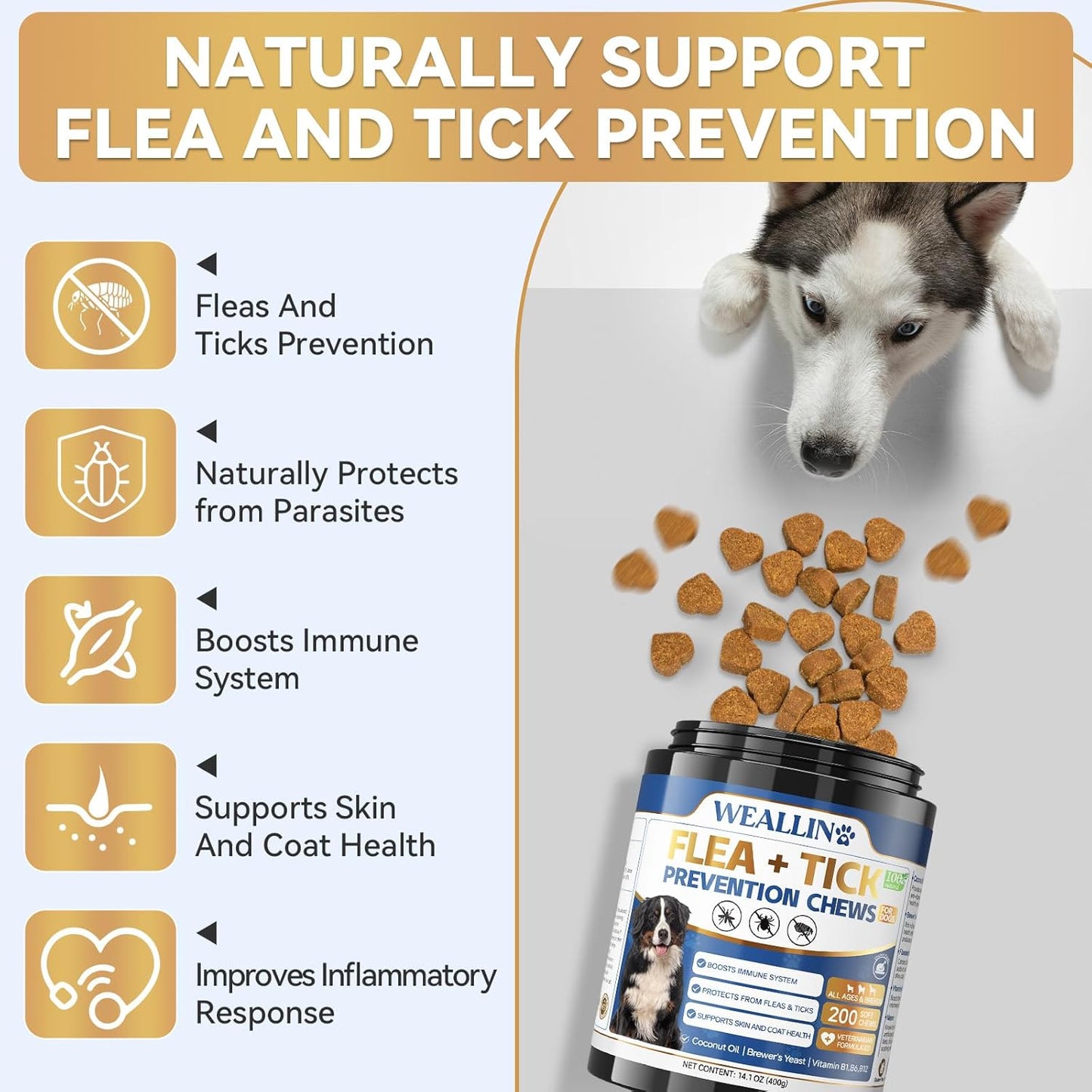 Flea and Tick Prevention Support Drop for Dogs & Cats + 200 Chews for Dogs | Pets Oral Natural Supplement Flea and Tick Treatment for All Breeds and Ages