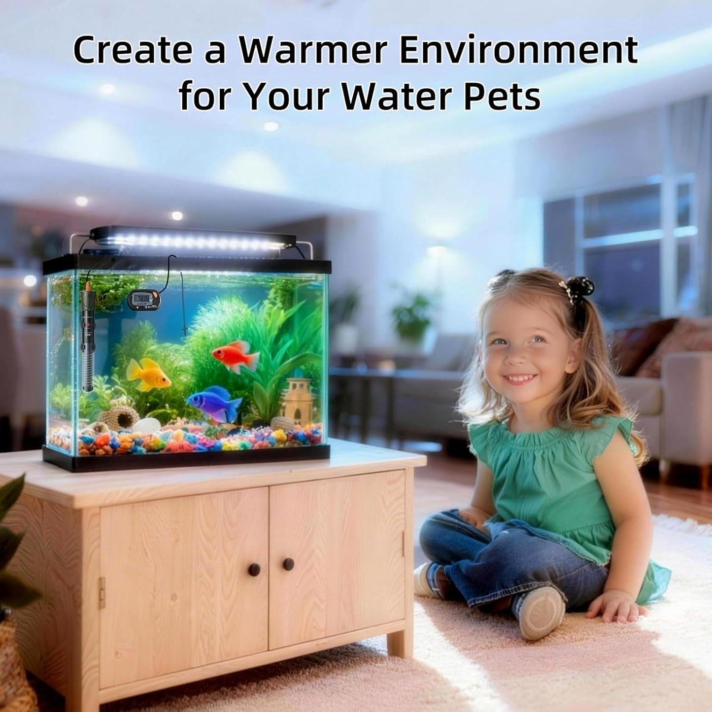 HiTauing Aquarium Heater 25W/50W/100W/200W/300W, Adjustable Knob Fish Tank Heater with Digital Thermometer, Submersible Betta/Turtle Tank Heater for Freshwater and Saltwater Tanks