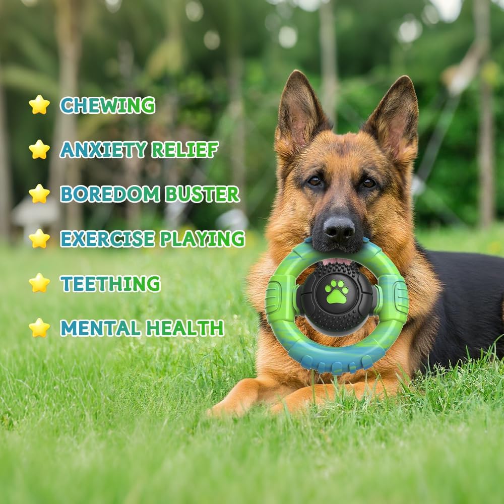 Dog Toys for Aggressive Chewers Large Medium Breed, Indestructible Squeaky Dog Chew Toys, Tough Nylon Rubber Interactive Dog Toys to Keep Them Busy