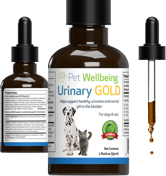 Pet Wellbeing Urinary Gold for Cats - Vet-Formulated Multi-Herb Urinary Tract Support - Feline Bladder Health & Urinary System Wellness - Holistic Cat Supplement - Liquid Formula 2 oz (59ml)