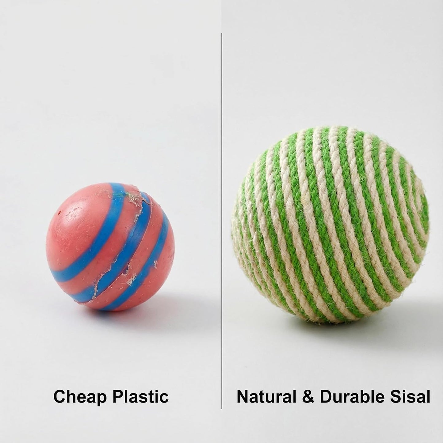 Sisal Ball Cat Toy for Teething and Play, Crinkle Sound Interactive Toys for Self-Entertainment and Boredom Relief for Cats（Green and White）