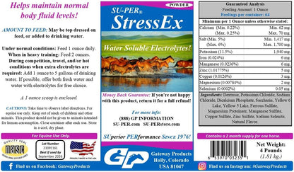 SU-PER Stress-Ex Horse Electrolyte Supplement - Maintain Normal Body Fluid Levels - Electrolytes Replenishment for Hydration - 4 Pound, (2 Pack)