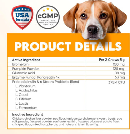 No Poo Chews for Dogs - Coprophagia Eating Deterrent for Dogs - Stop Eating Poop - Packed with Probiotics, Digestive Enzymes & Pumpkin Powder - for All Ages and Breeds