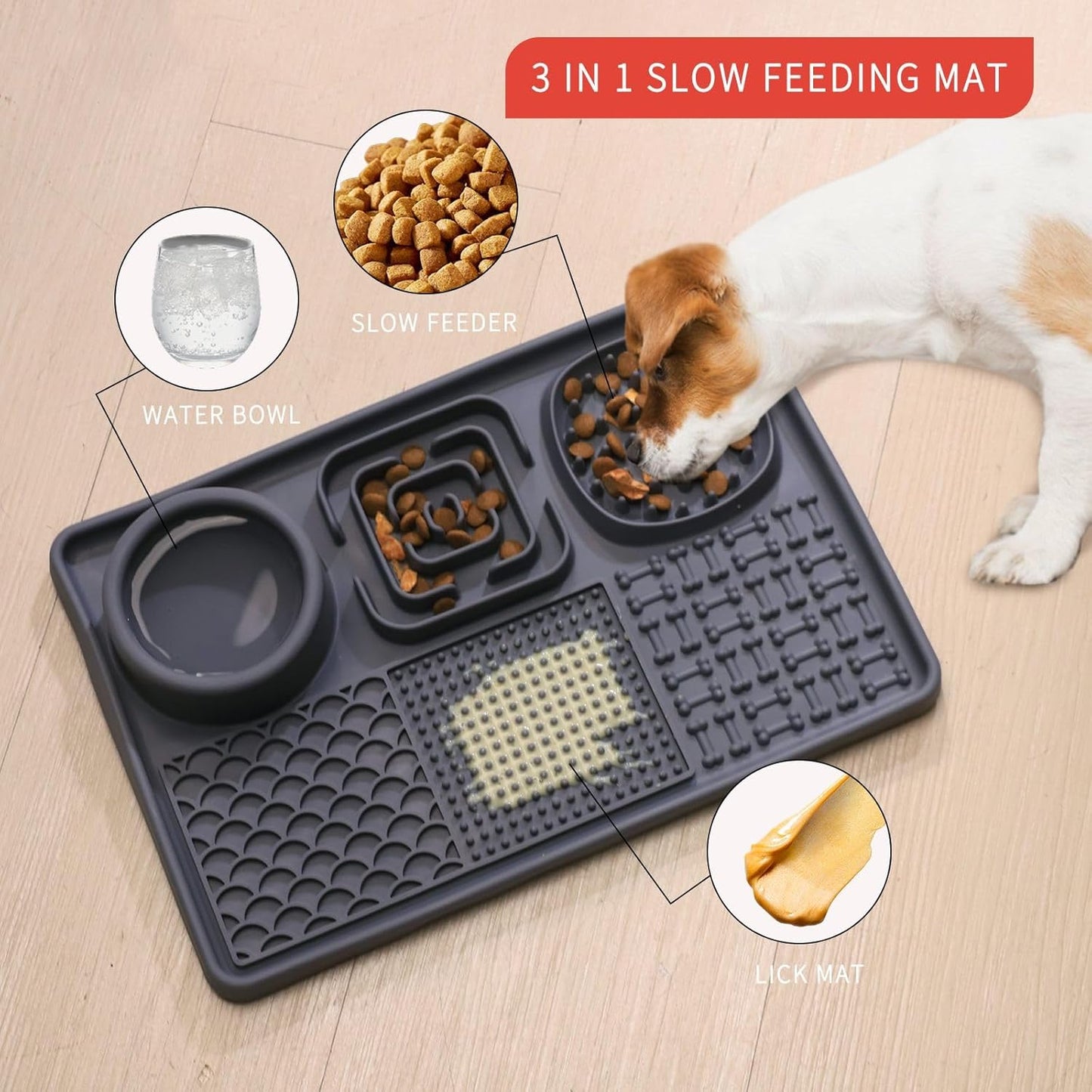 Lick Mat for Cats, Dog Anxiety Relief Slow Feeder with Suction Cups, Non-Slip Silicone Dog Enrichment Treat Mat, Easy to Clean Cat Puzzle Feeder, Lick Mats for Dogs Cats, Grey, 12"x8"