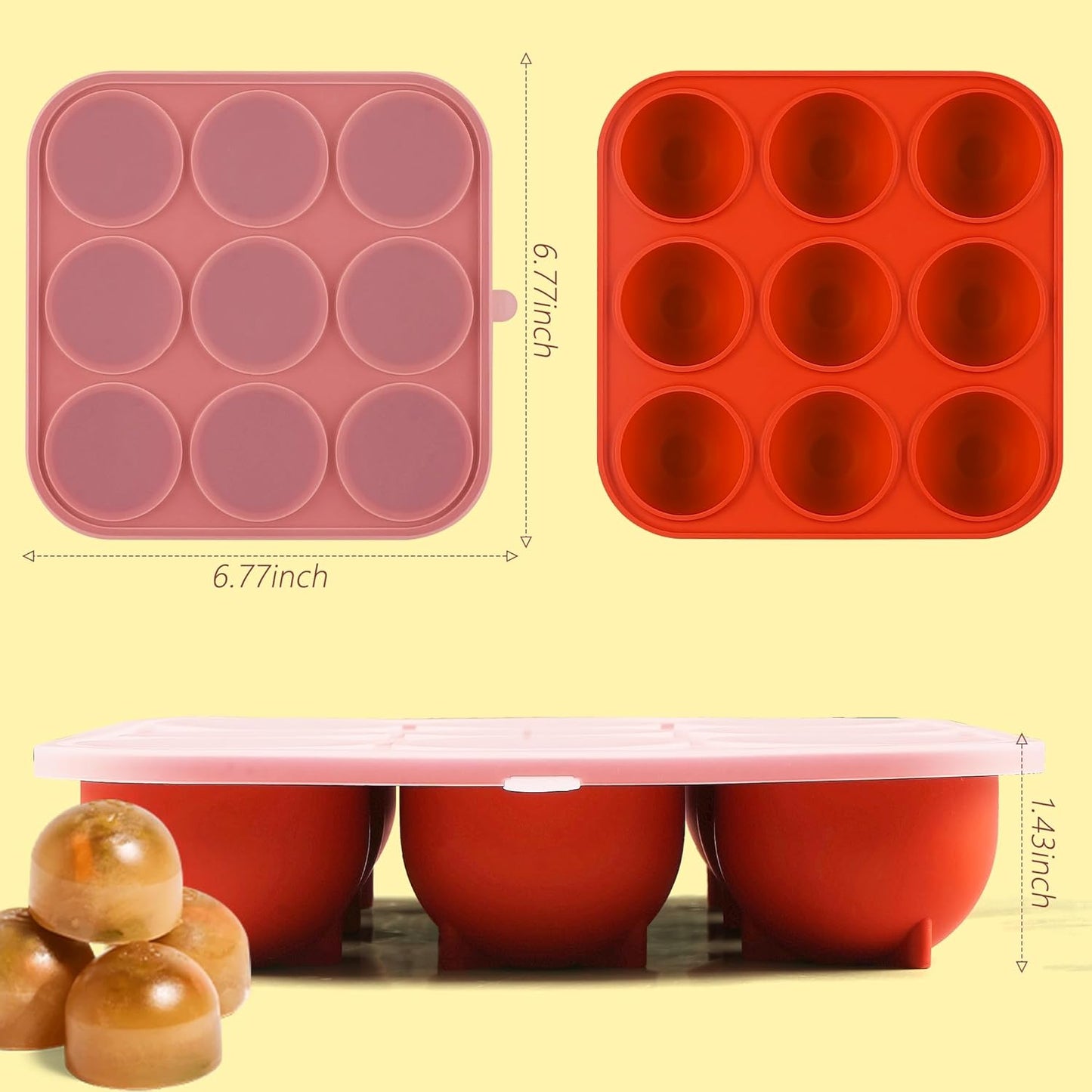 9-Cavity Silicone Frozen Dog Treat Mold with Lid for Woof Pupsicle & Power Chewer Pupsicle Large 25-75lbs,Reusable Frozen Dog Treat Tray Mold for Pupsicle Toy