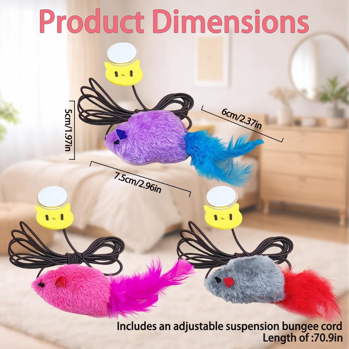 3 Pack Interactive Cat Toys with Catnip and Feather, Fun String Mouse & Bird Toy for Playful Cats, Engaging Cat Toy for Active Pets