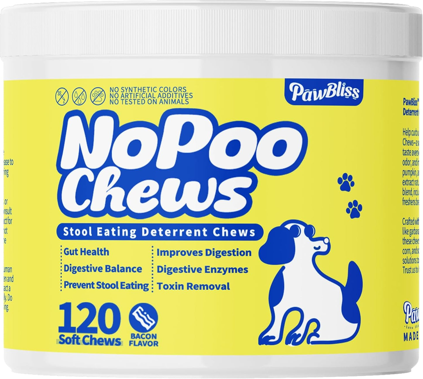 No Poo Chews for Dogs – Stop Stool Eating with Coprophagia Deterrent – Probiotic & Enzyme Soft Chews – Digestive & Breath Support – 120 Bacon-Flavored Chews
