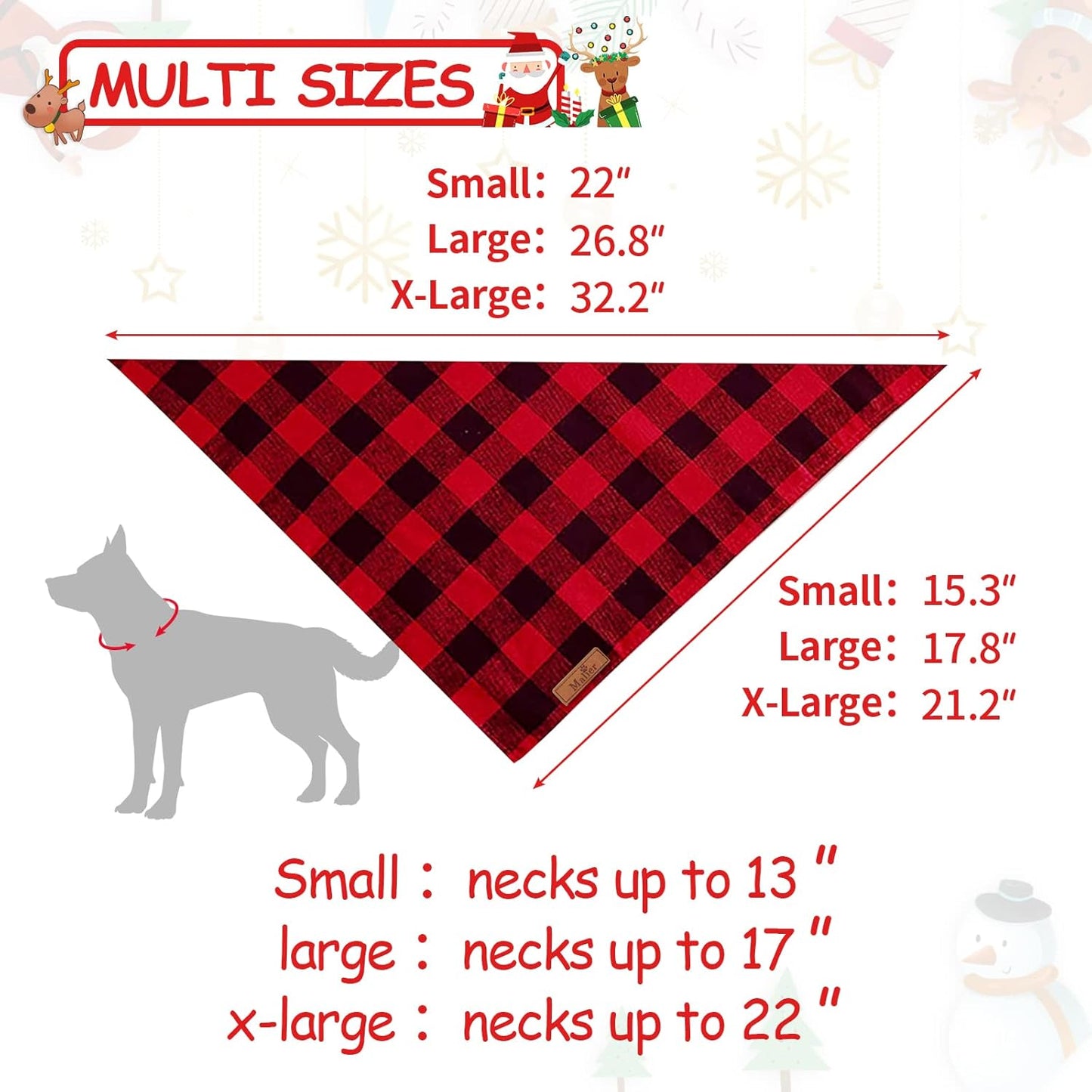 Malier 2 Pack Christmas Dog Bandanas, Classic Buffalo Red Plaid Dog Bandana for Girl and Boy, Pet Scarf Bibs Pet Costume Outfit Accessories for Small and Extra Large Dogs Pets (Large)