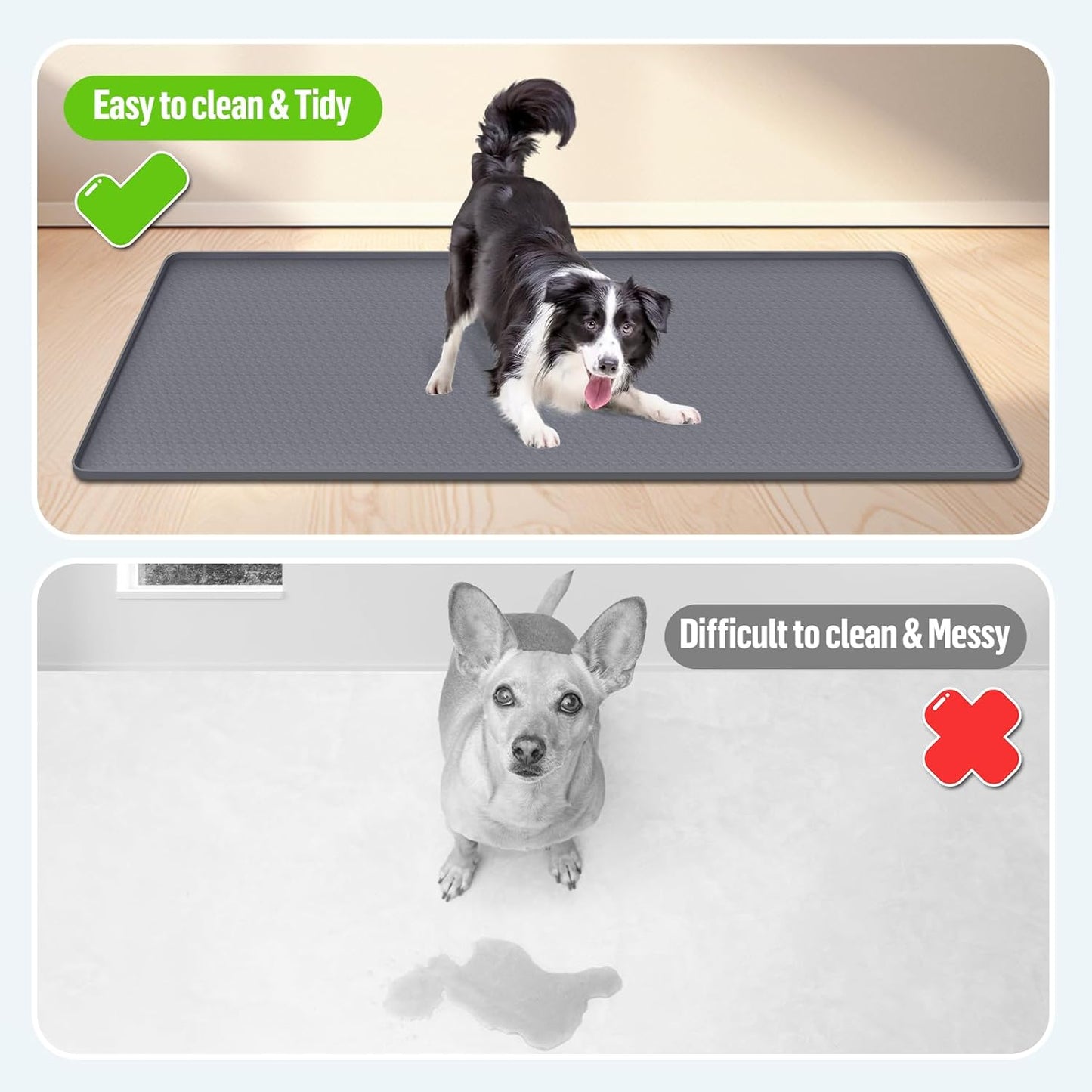 Pee Pad Holder for Dogs, 51" x 25.6" Silicone Pee Tray Mat Leak-Proof, High Edge, No Spill Pet Pad Holder for Puppy, Cat, Rabbit, Training Pads for Floor Protection, No Pee Pads (Grey)