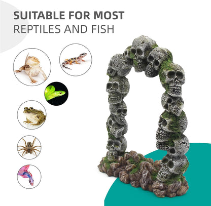 Aquarium Skull Cave Rocks, Reptile Tank Accessories, Fish Tank Decorations for Amphibians, Betta Fish, Shrimp, Hermit Crab, Leopard Gecko
