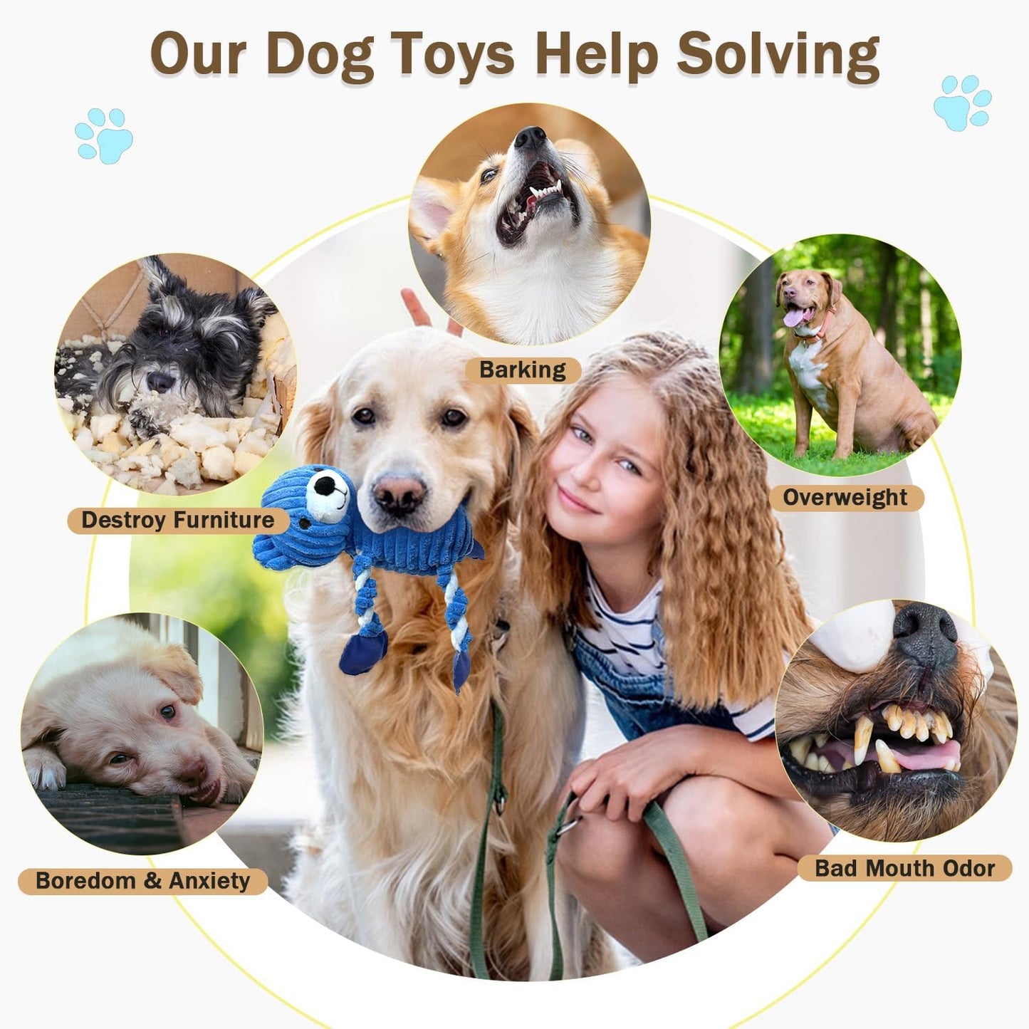 LWBMG Squeaky Dog Toys, Tug of War Dog Toys to Keep Them Busy, Stuffed Animal Dog Plush Toy for Puppy Small, Middle, Large Dogs, Cute Bear Interactive Doggie Toy Blue