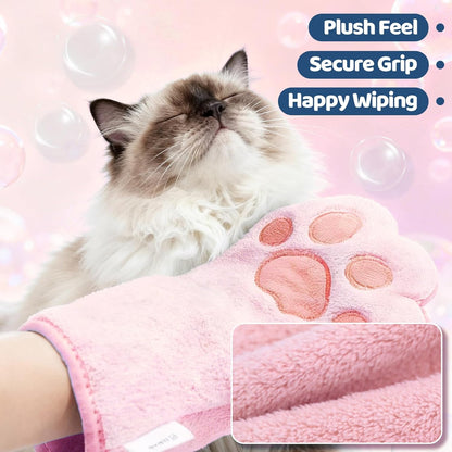 2PCS Concentrated Waterless Shampoo with Pink Grooming Glove, No-Rinse & Lick-Safe Essence for Steam Brushes, Gentle Care for Cats/Kittens/Seniors, Manage Shedding & Freshness