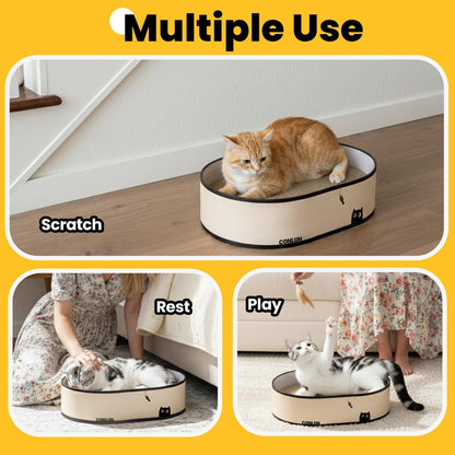 Cat Scratcher Box with 4 Cat Scratching Board Reversible Cat Scratch Pad, Heavy Duty Corrugated Cardboard Cat Bed Lounger Cat Scratchers for Indoor Cats, Protects Furniture,Kittens Gifts-Large