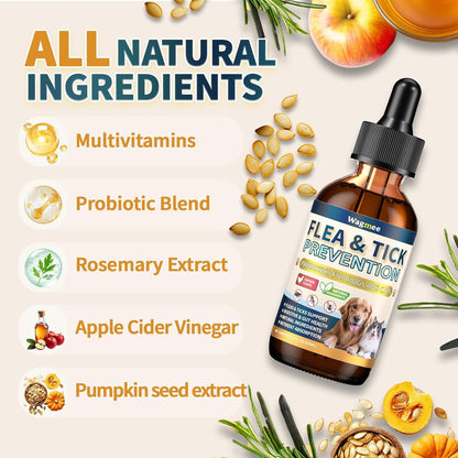Flea and Tick Support for Dogs and Cats, Natural Flea & Tick Supplement with Probiotics Multivitamin, Supports Healthy Skin Coat & Digestion - All Breeds and Ages - Chicken