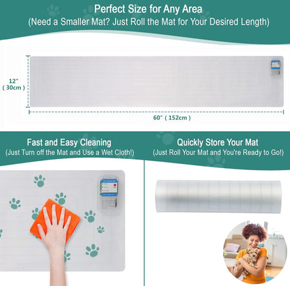 SEERWAY Scat Pet Shock Mat Indoor, Safe Shock Training Pads for Dogs and Cats, Electric Repellent Mat Keeps Pets Off Couch, Sofa, Counter Top, 3 Training Modes, 60"x12" Rectangular, Battery Operated