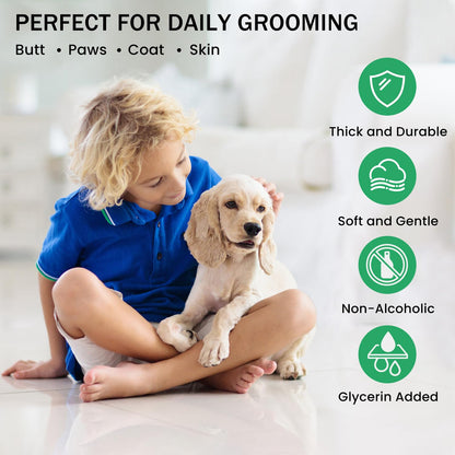 Pet Wipes for Dogs & Cats – Limited-Time Offer, Extra Large (8"x9") & Thick Grooming Wipes, Unscented, Alcohol-Free, Ultra-Strong & Gentle, 400 Count
