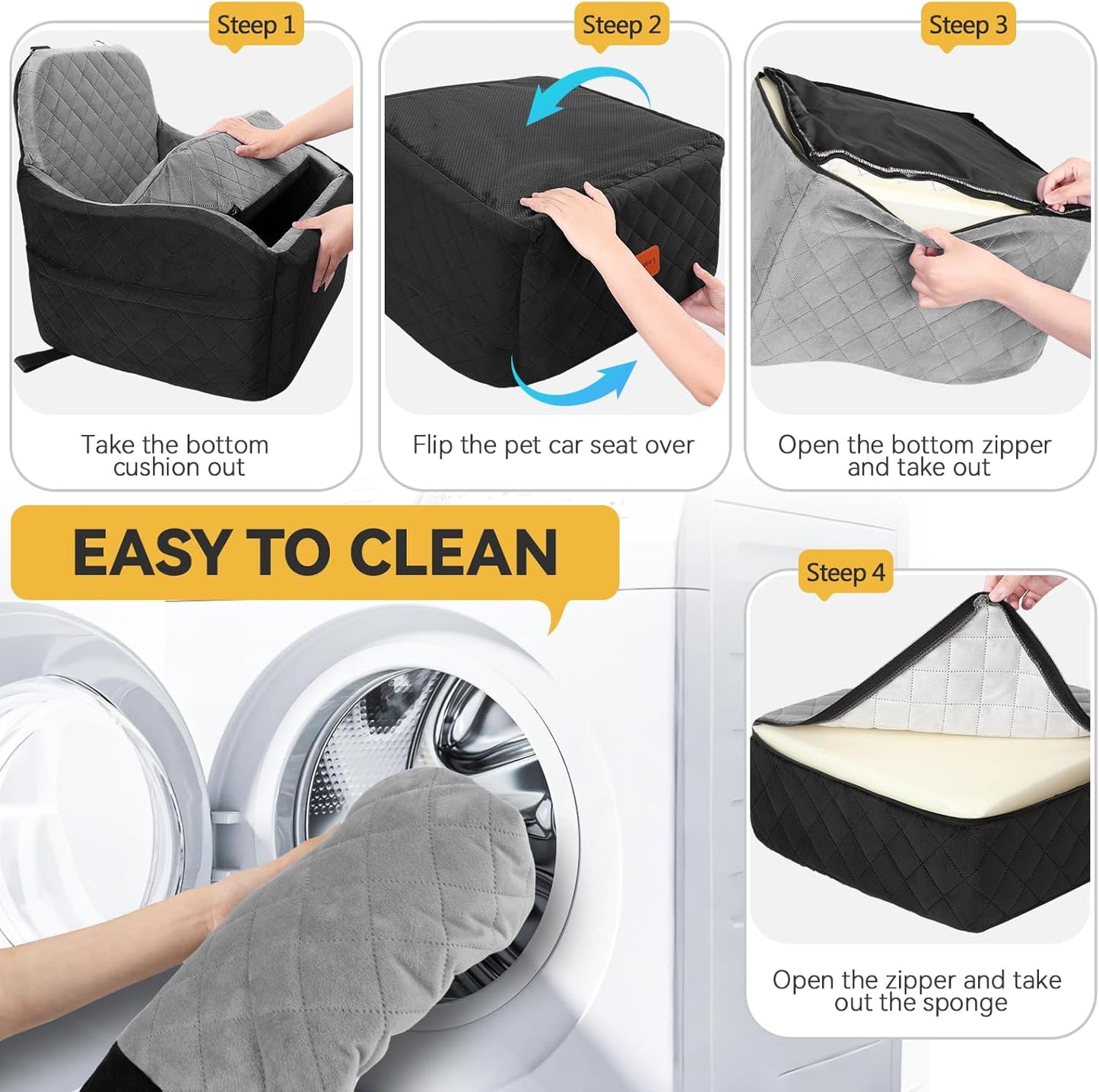 Dog Car Seat for Small & Medium Dogs, Detachable & Washable Booster Seat for Pets Up to 35lbs, Pet Travel Bed with Storage Pockets and Safety Belt (Black/Grey, Medium)