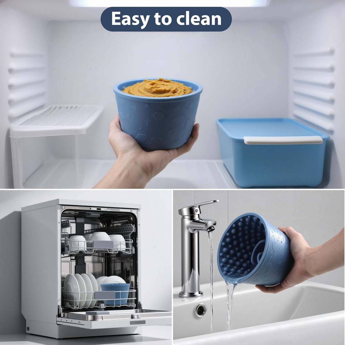 Dog Slow Feeder Lick Bowl - Non-Slip Licking Treat Dispenser for Small Medium Large Dogs, Promotes Anxiety Relief & Prevents Choking, Easy to Clean Feeding Bowl (Dark Blue, L)